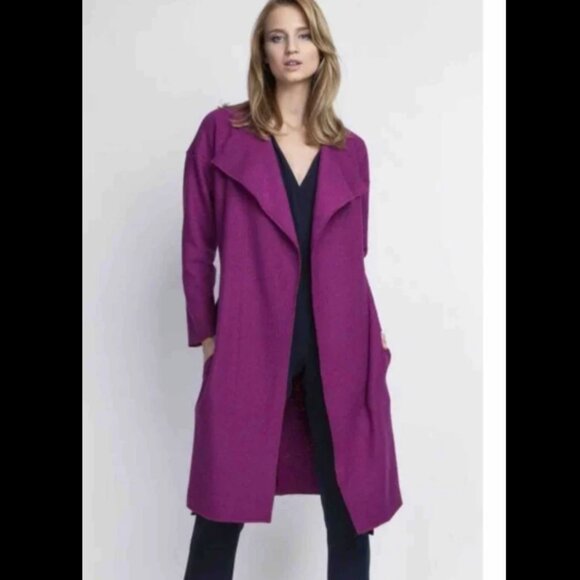 Tahari Fuchsia Open Front Wool Blend Jacket Coat Size Medium - Picture 1 of 7
